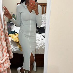 Sage green long sleeve Nasty Gal midi dress.